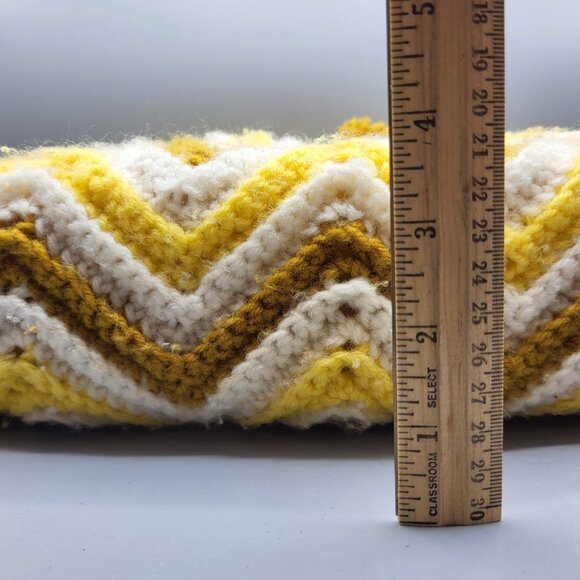 Vtg Crochet Square Granny Throw Pillow Yellow White Yarn Ruffled Handmade - Picture 11 of 11